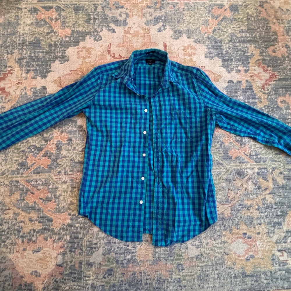 J. Crew Blue and Black Plaid Casual Button Down Shirt slim fit